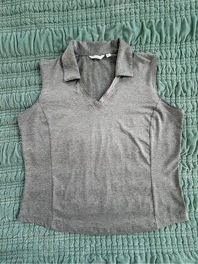 Lady Hagen Sleeveless V-Neck Collared Tank - Gray. Large